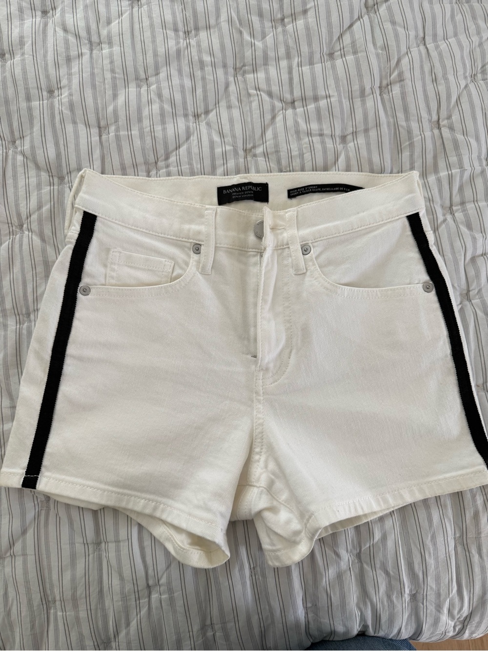 Banana Republic White Denim Shorts with Black Side Tape
